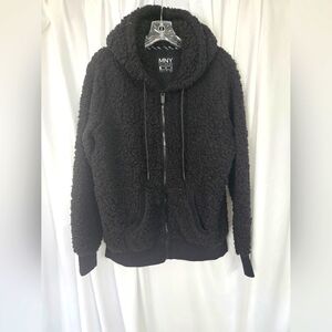MNY Black Performance Sherpa Hoodie with Pockets Trendy Size M